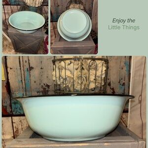 Light Blue green with black trim large enamelware mixing bowl or wash basin